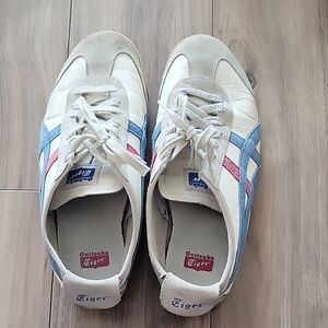 Onitsuka Tiger by Asics White Sneakers with Blue and Red Stripes